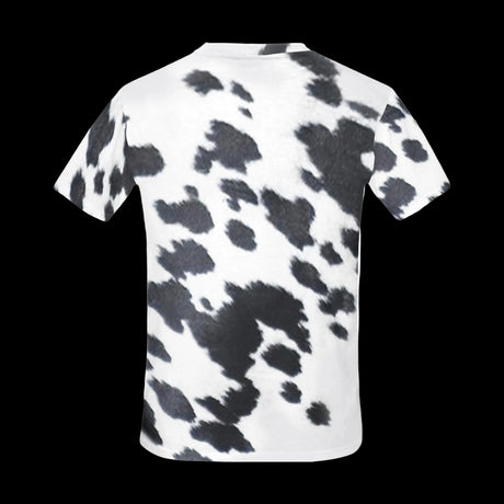 Bold black and white cowhide pattern on men's t-shirts, product view 2