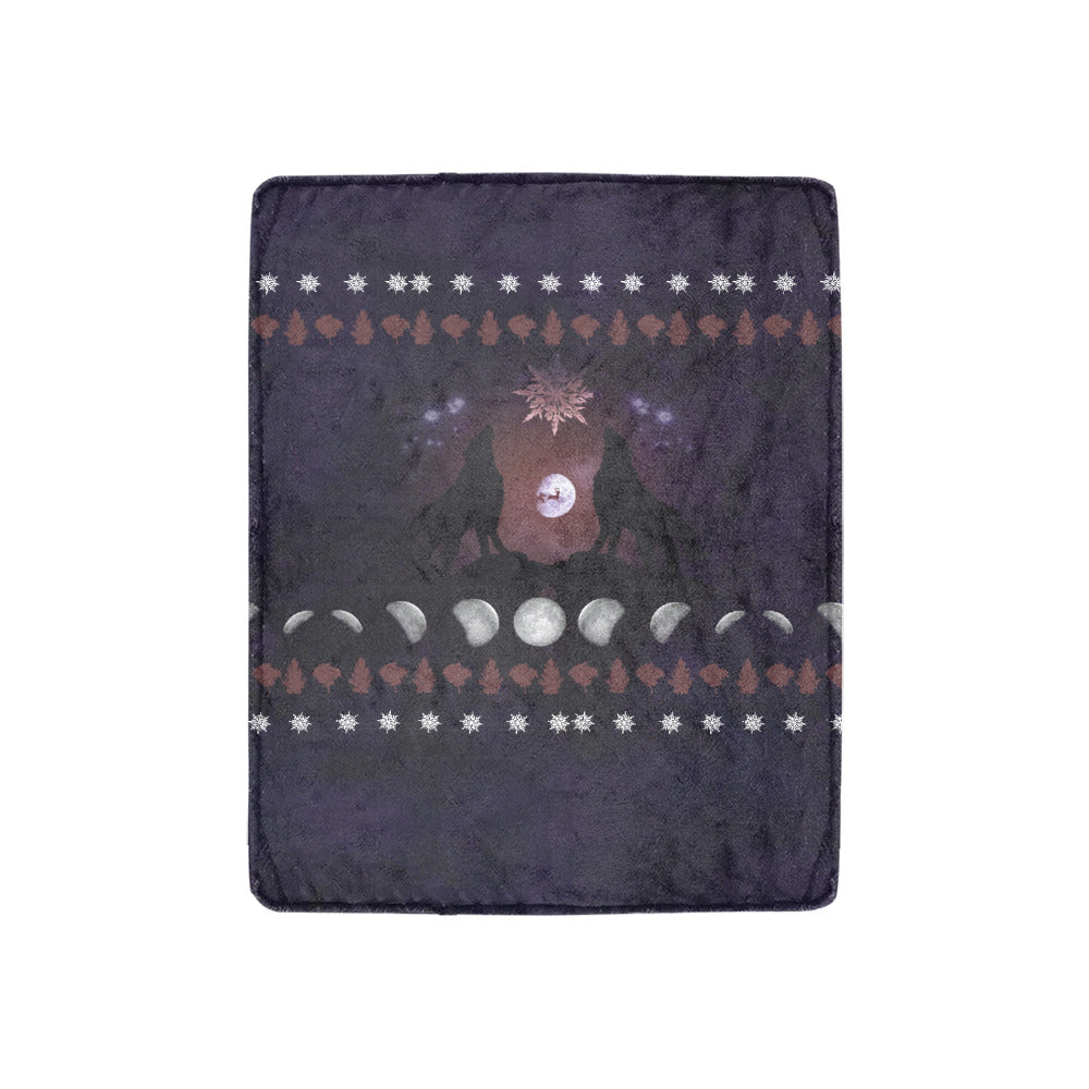 Moon Wolf Christmas Throw Blanket