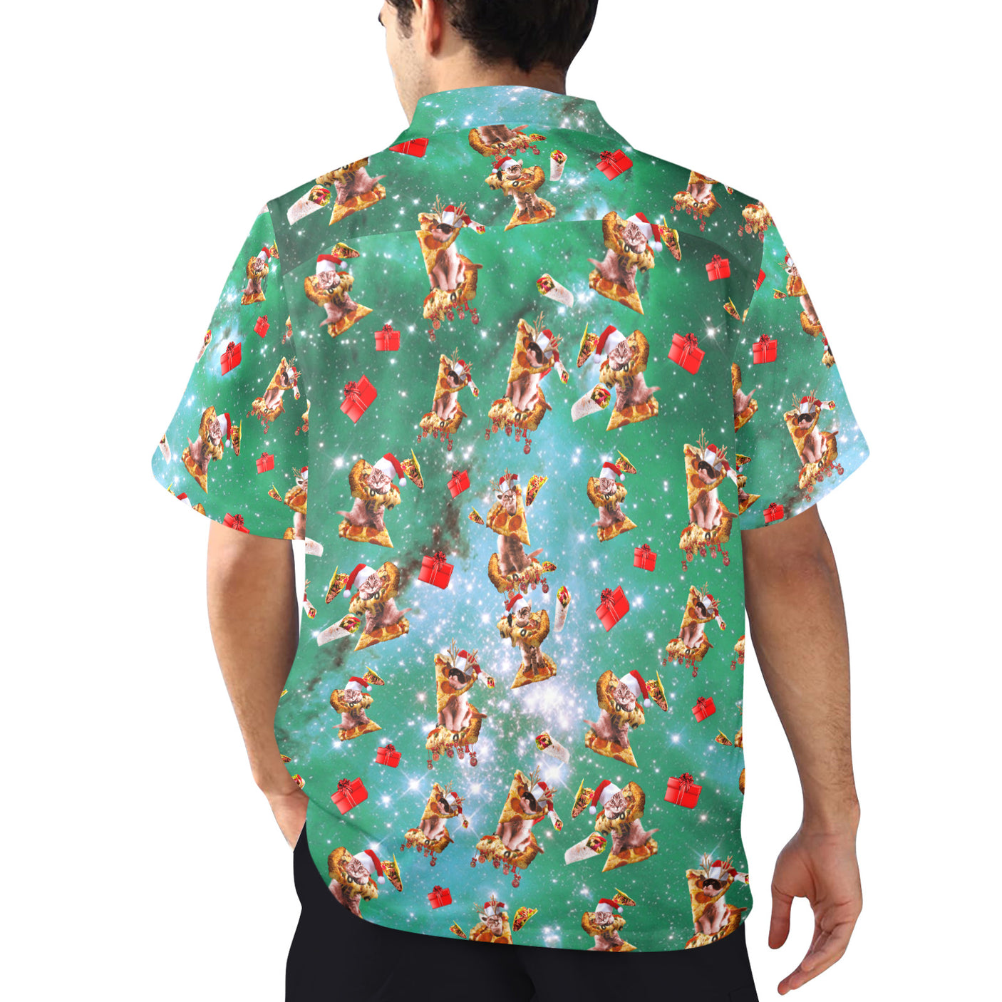 Christmas Space Cat Hawaiian Shirt | Button Up Down Shirt