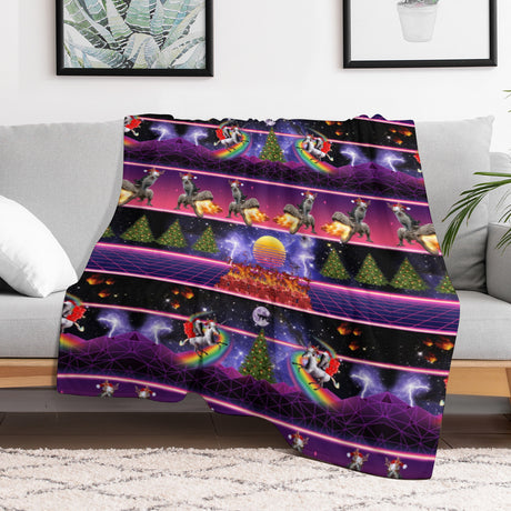 Christmas Synthwave Cat Throw Blanket – Retro Holiday