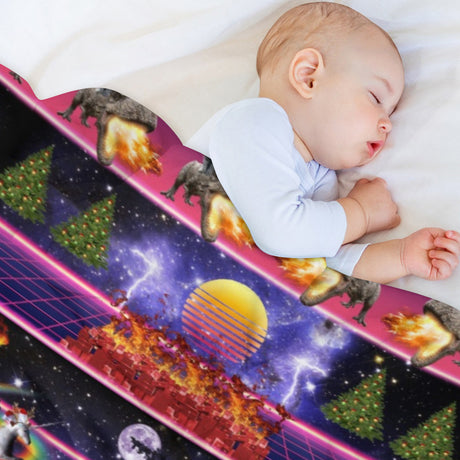 Christmas Synthwave Cat Throw Blanket – Retro Holiday