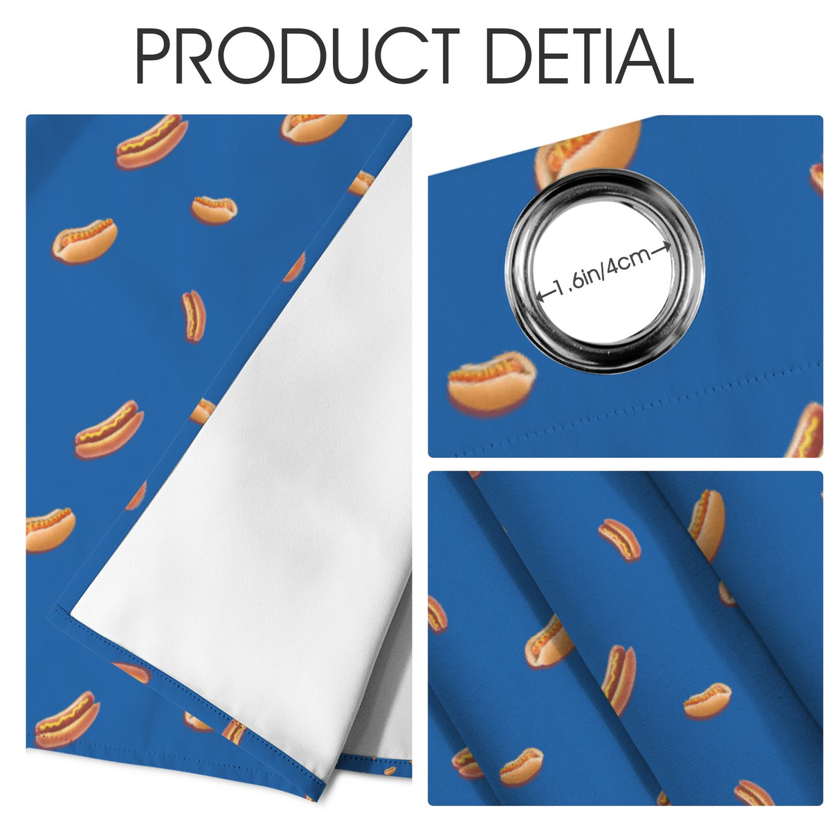 Hot Dog Pattern Curtains – Funny Food Grommet Set, 52 x 84 in