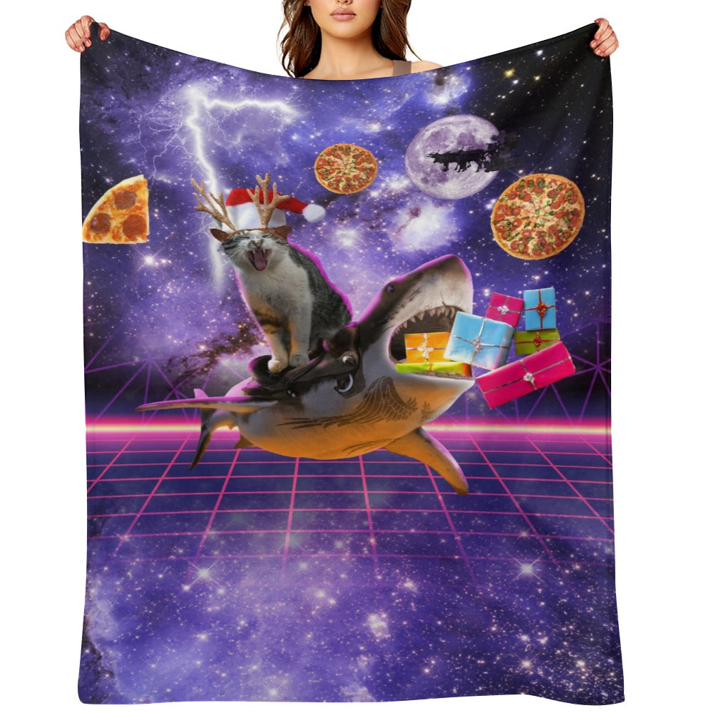 Christmas Cat Shark Throw Blanket