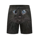 Black Kitten Face Swim Trunks | Men's Swimming Beach Shorts