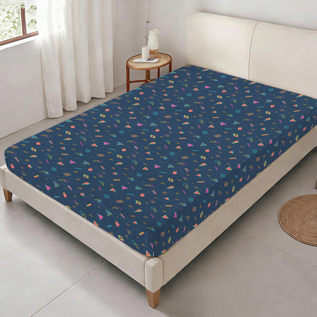 Retro 80s Twin Fitted Sheet – Geometric Bedding, 39 x 75 x 15 in