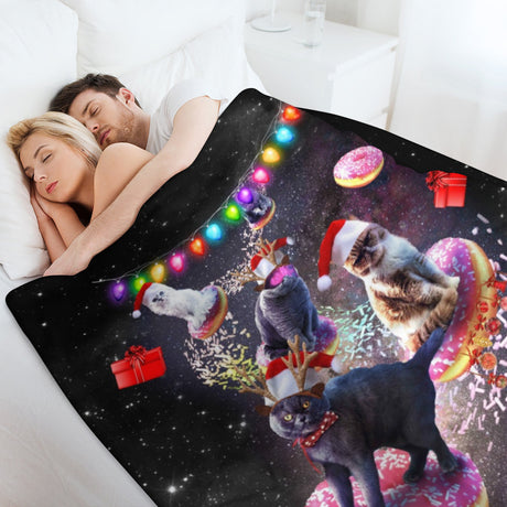 Space Cat Christmas Throw Blanket – Cosmic Holiday Gift