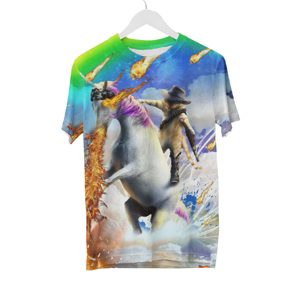 Katze reitet Einhorn Shirt | AOP 3D T-Shirts