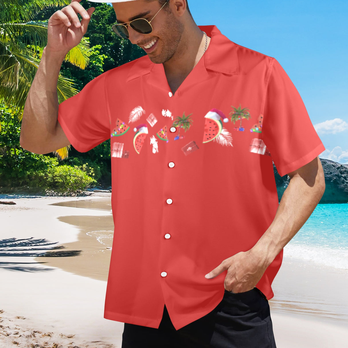 Christmas in July Hawaiian Guayabera Shirt