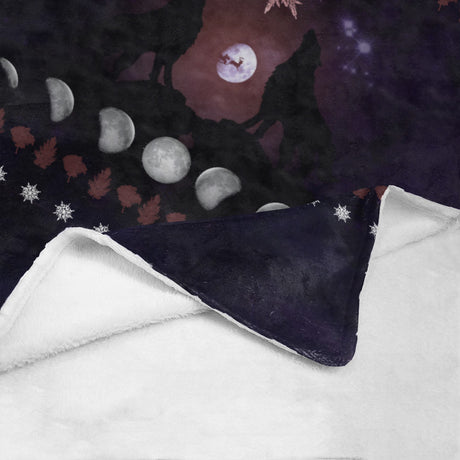 Moon Wolf Christmas Throw Blanket