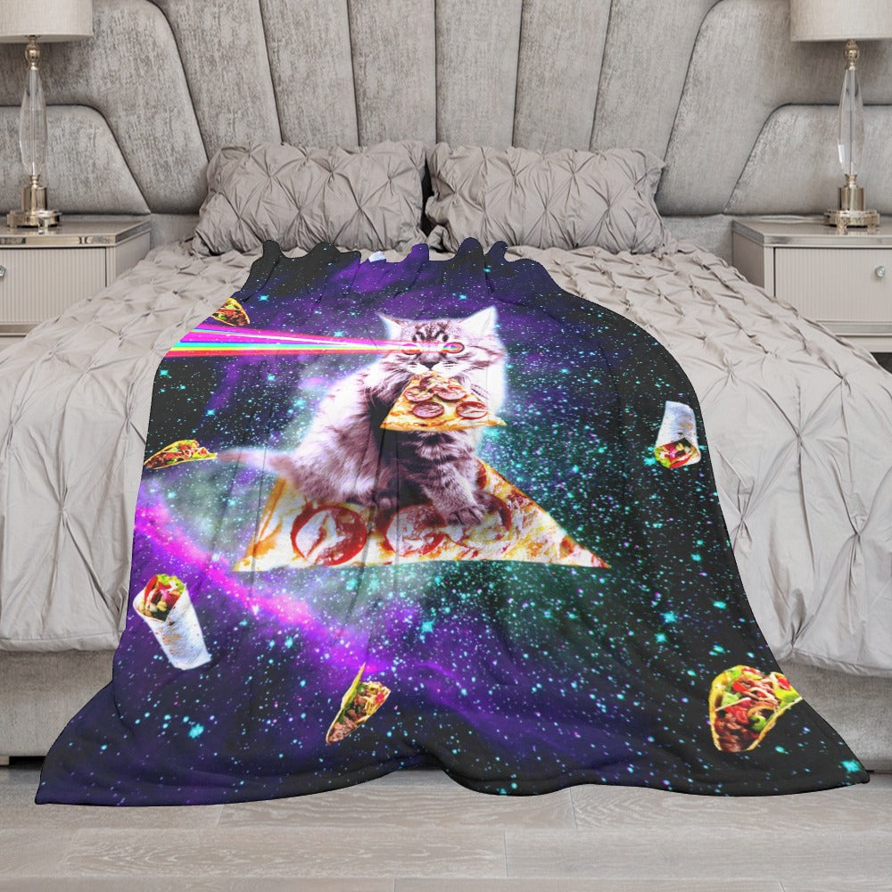 Space Pizza Cat Throw Blanket