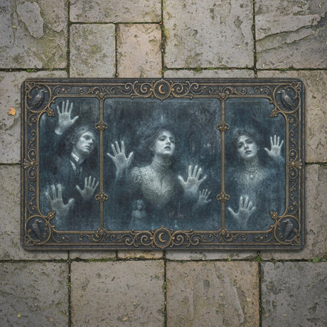 Pale ghosts pressing beneath an ornate Victorian glass window on doormats, product view 4