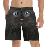 Black Kitten Face Swim Trunks | Men's Swimming Beach Shorts