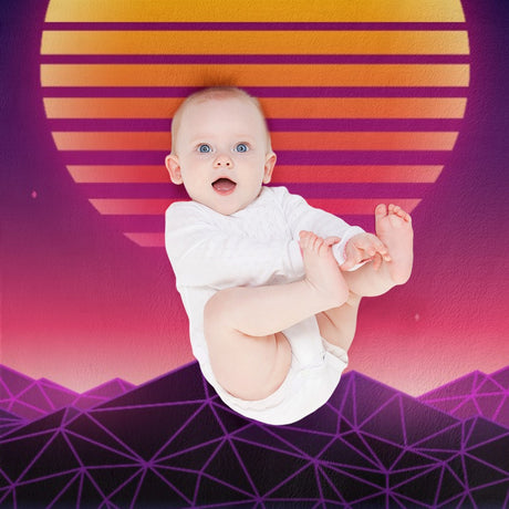 Neon Synthwave Sunset Throw Blanket – Retro Decor