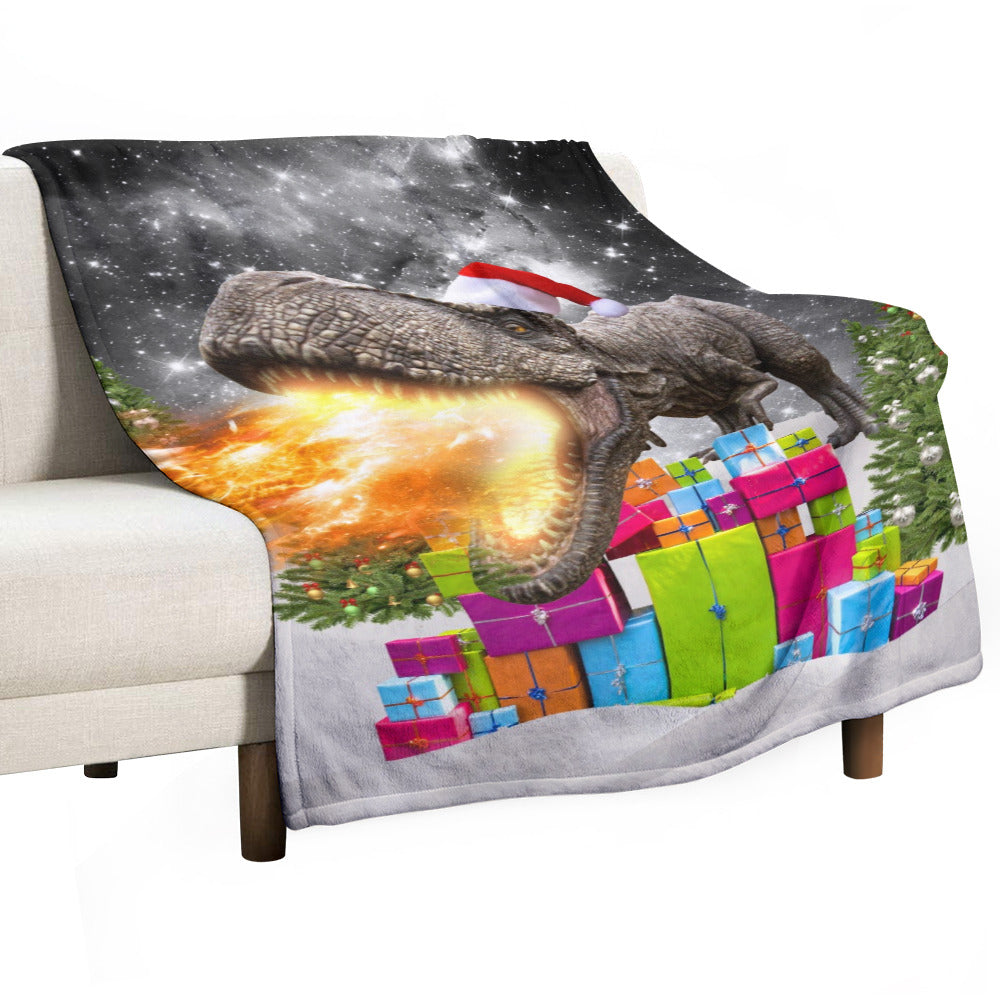 Dinosaur Santa Christmas Throw Blanket