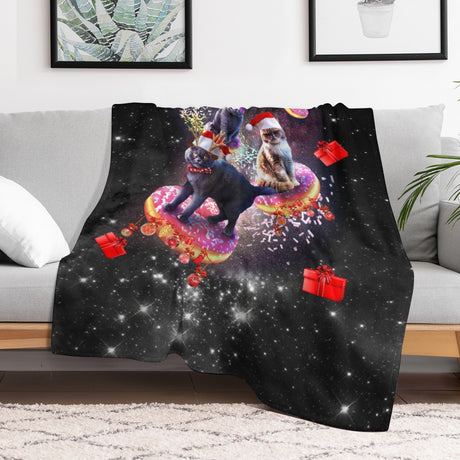 Space Cat Christmas Throw Blanket – Cosmic Holiday Gift