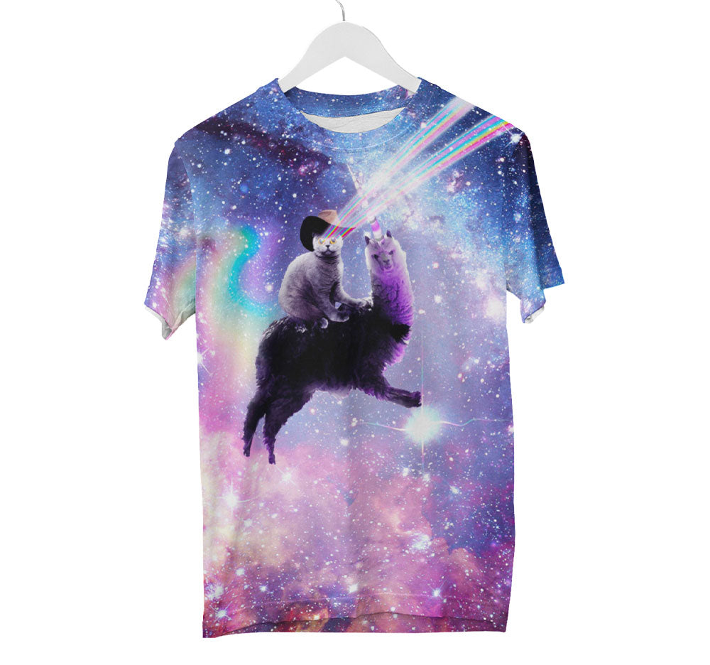 Weltraumlaser-Katze-Lama-Shirt | AOP 3D-T-Shirts