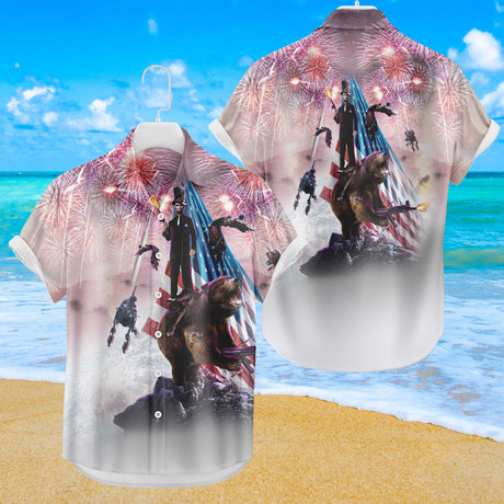 Abe Lincoln Riding Bear Hawaiian Shirt | Button Up Down Shirt