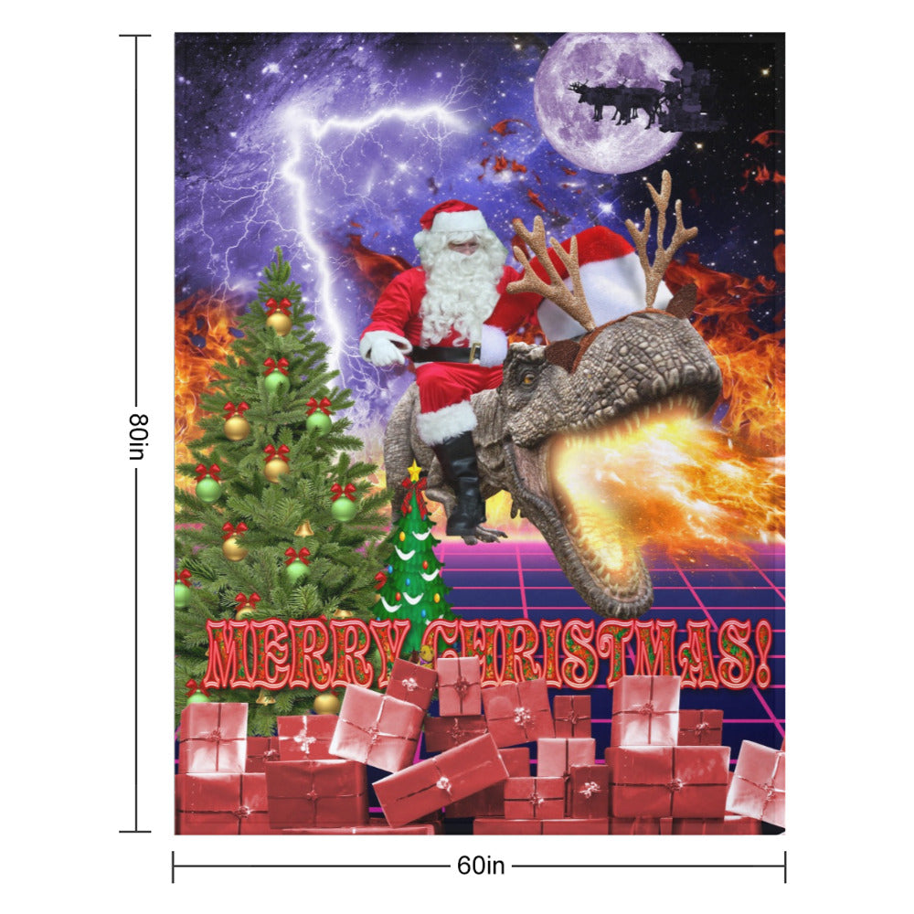 Santa Dinosaur Christmas Throw Blanket