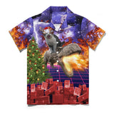 Christmas Cat Dinosaur Hawaiian Shirt | Button Up Down Shirt