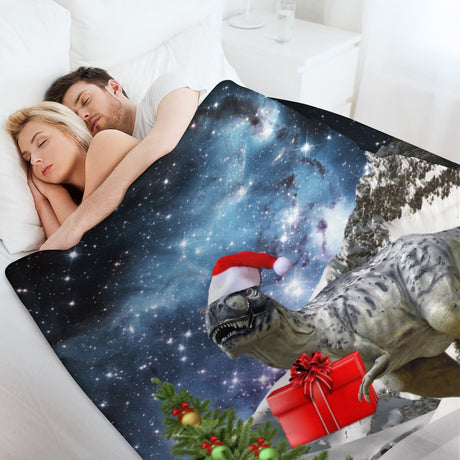 Christmas Dinosaur Santa Throw Blanket – Funny Decor