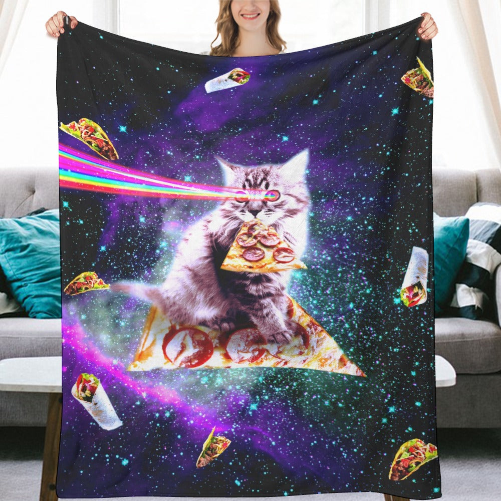 Space Pizza Cat Throw Blanket