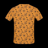 Black spider swarm on distressed pumpkin-orange fabric on men's t-shirts, product view 4