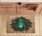 Glowing witch's cauldron beneath cracked wooden floorboards on kitchen mats, product view 2