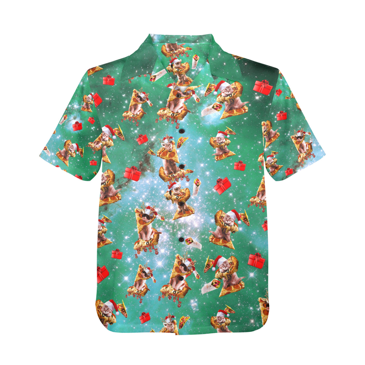 Christmas Space Cat Hawaiian Shirt | Button Up Down Shirt