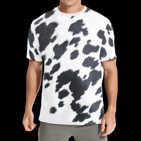 Bold black and white cowhide pattern on men's t-shirts, product view 4