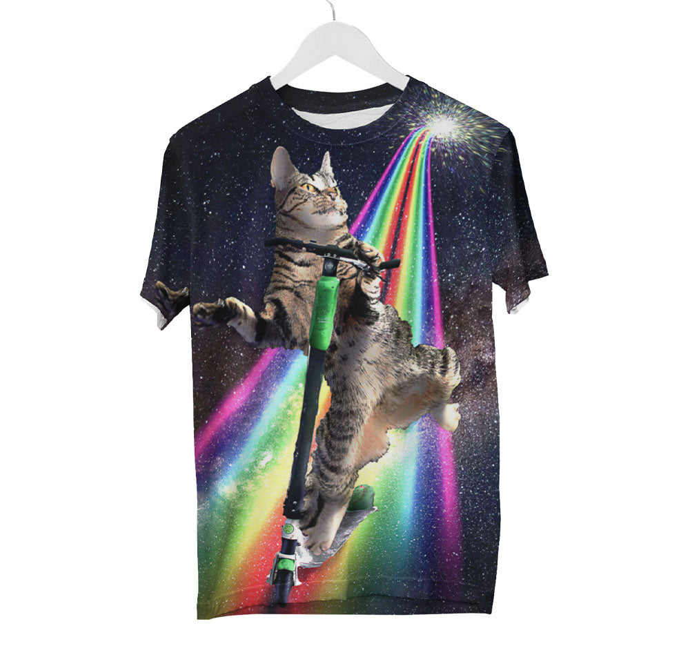 Space Cat Scooter Shirt | AOP 3D T-Shirts