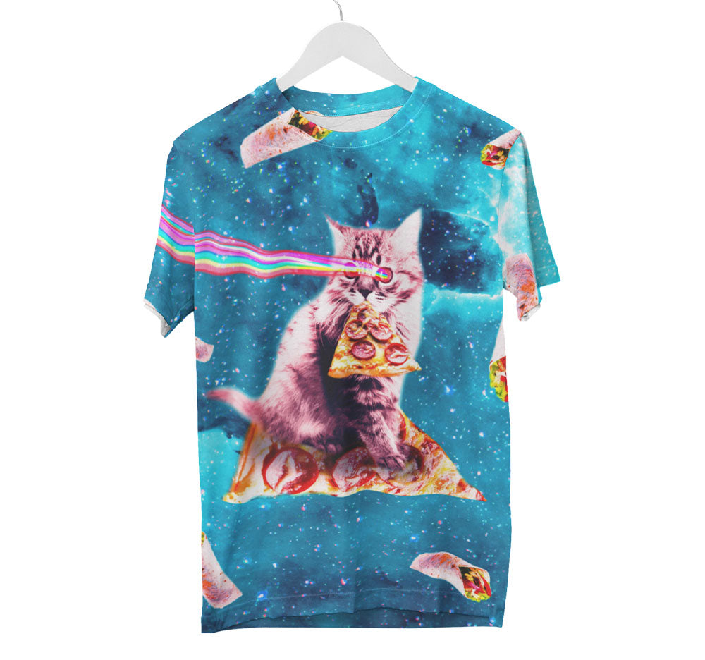 Pizza Laser Katze im Weltraum Shirt | AOP 3D T-Shirts