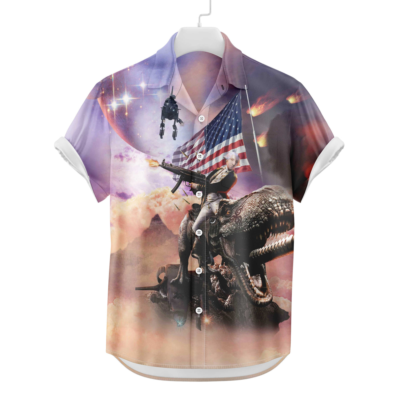 George Washington Riding Dinosaur Hawaiian Shirt | Button Up Down Shirt