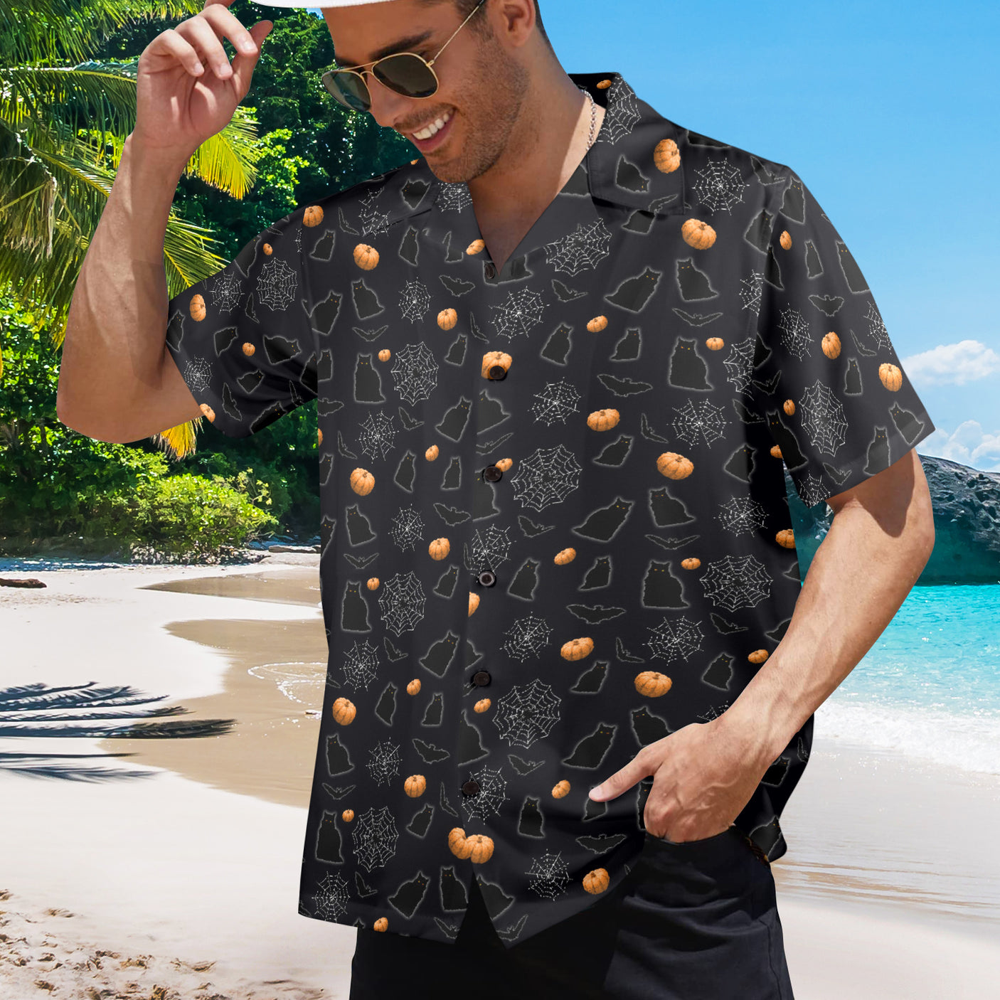 Black Cat Halloween Hawaiian Shirt | Button Up Down Shirt