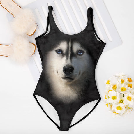 Siberian Husky Face One Piece Swimsuit