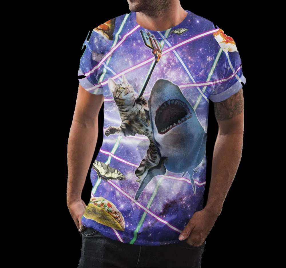 Laser Cat Riding Shark Shirt - Random Galaxy Official