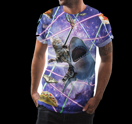 Laser Cat Riding Shark Shirt - Random Galaxy Official