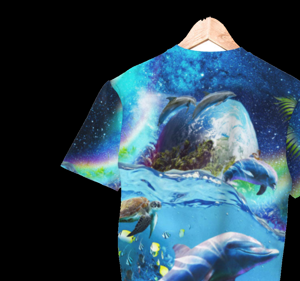 Space Dolphin Graphic T-Shirt - Retro Ocean Tee