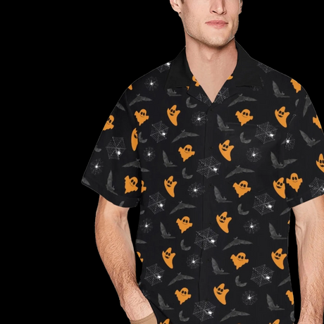 Bat Ghost Halloween Hawaiian Button Shirt - Random Galaxy