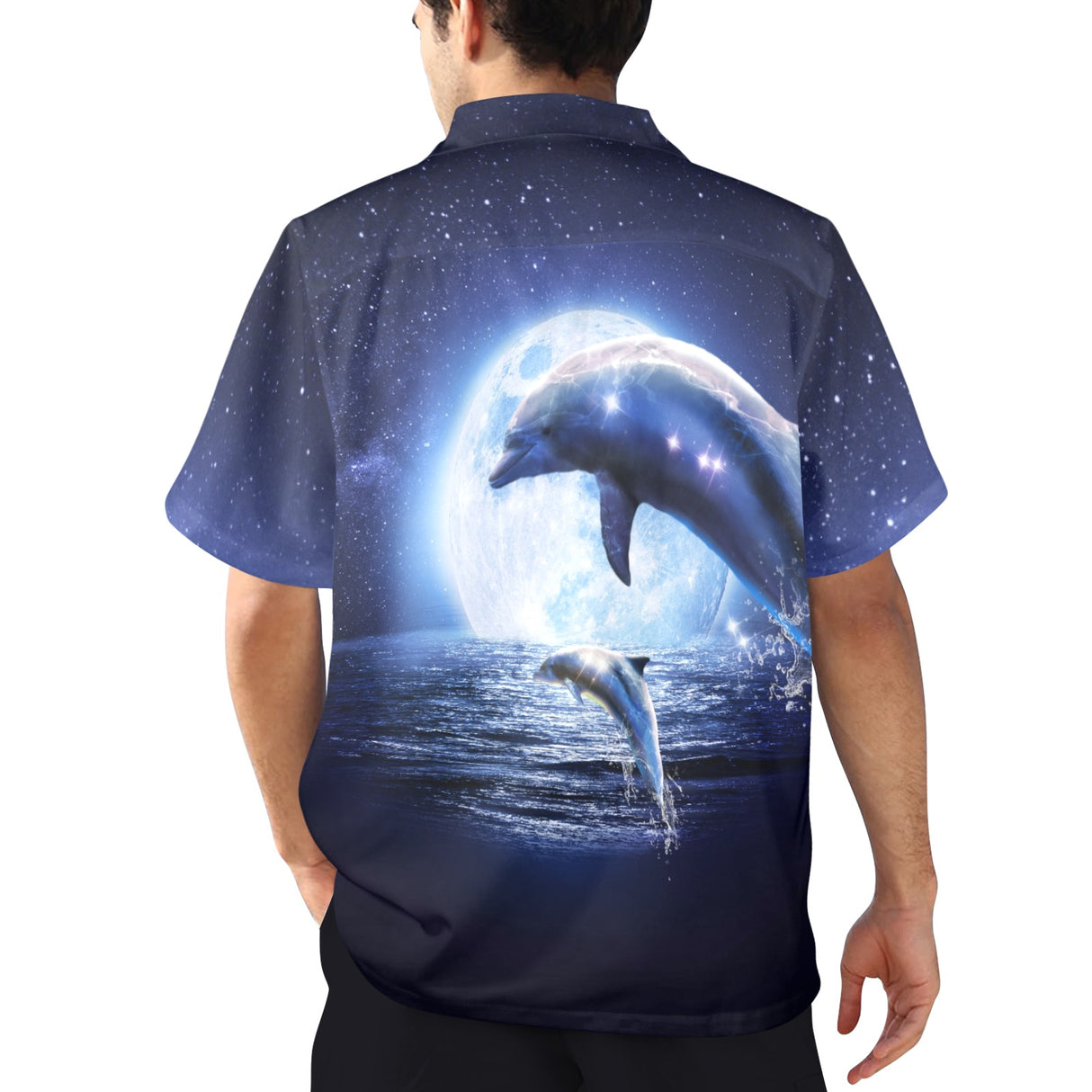 Moon Dolphin Hawaiian Shirt - Ocean Vacation Button-Up