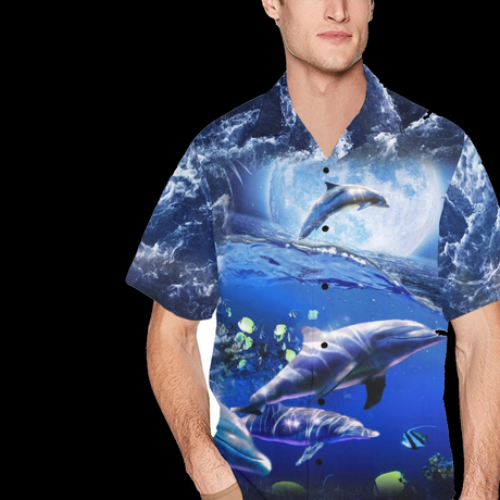 Moon Dolphin Hawaiian Shirt | AOP 3D Tee Shirts - Random Galaxy Official
