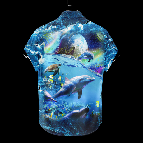 Space Dolphin Hawaiian Shirt - Ocean Vacation Button-Up
