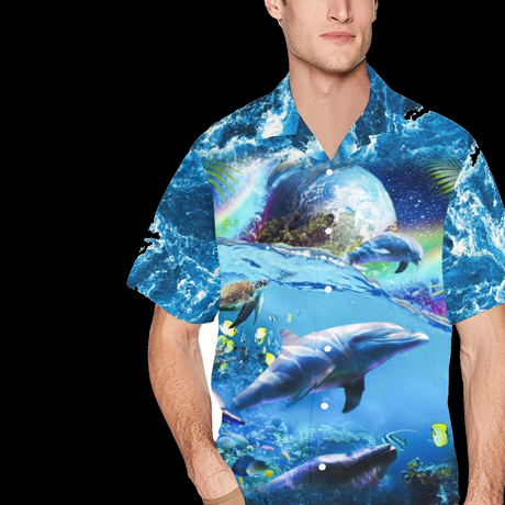 Space Dolphin Hawaiian Shirt | AOP 3D Tee Shirts - Random Galaxy Official