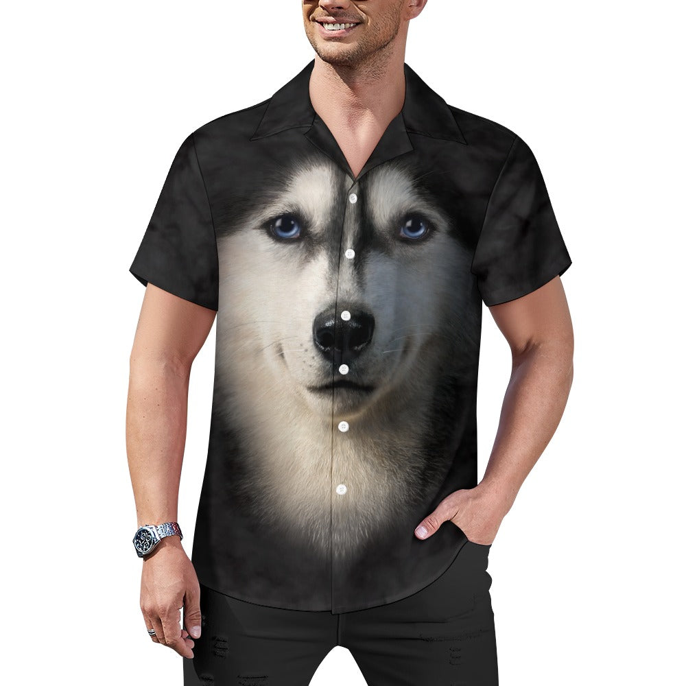 Siberian Husky Face Hawaiian Shirt | Button Up Down Shirt