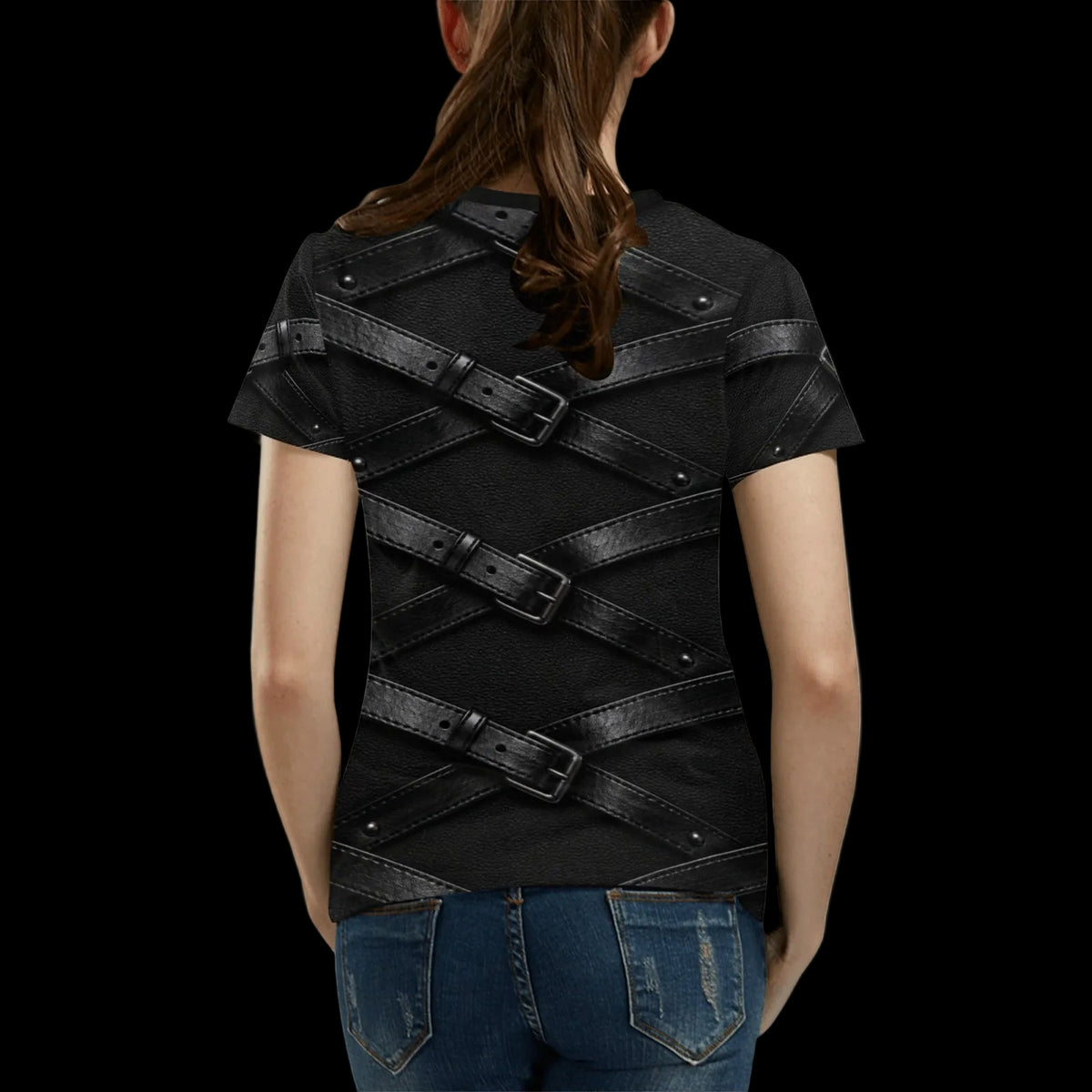 Belt Straps on Black Gothic Costume Shirt for Women