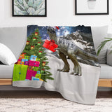 Dinosaur Santa Christmas Throw Blanket