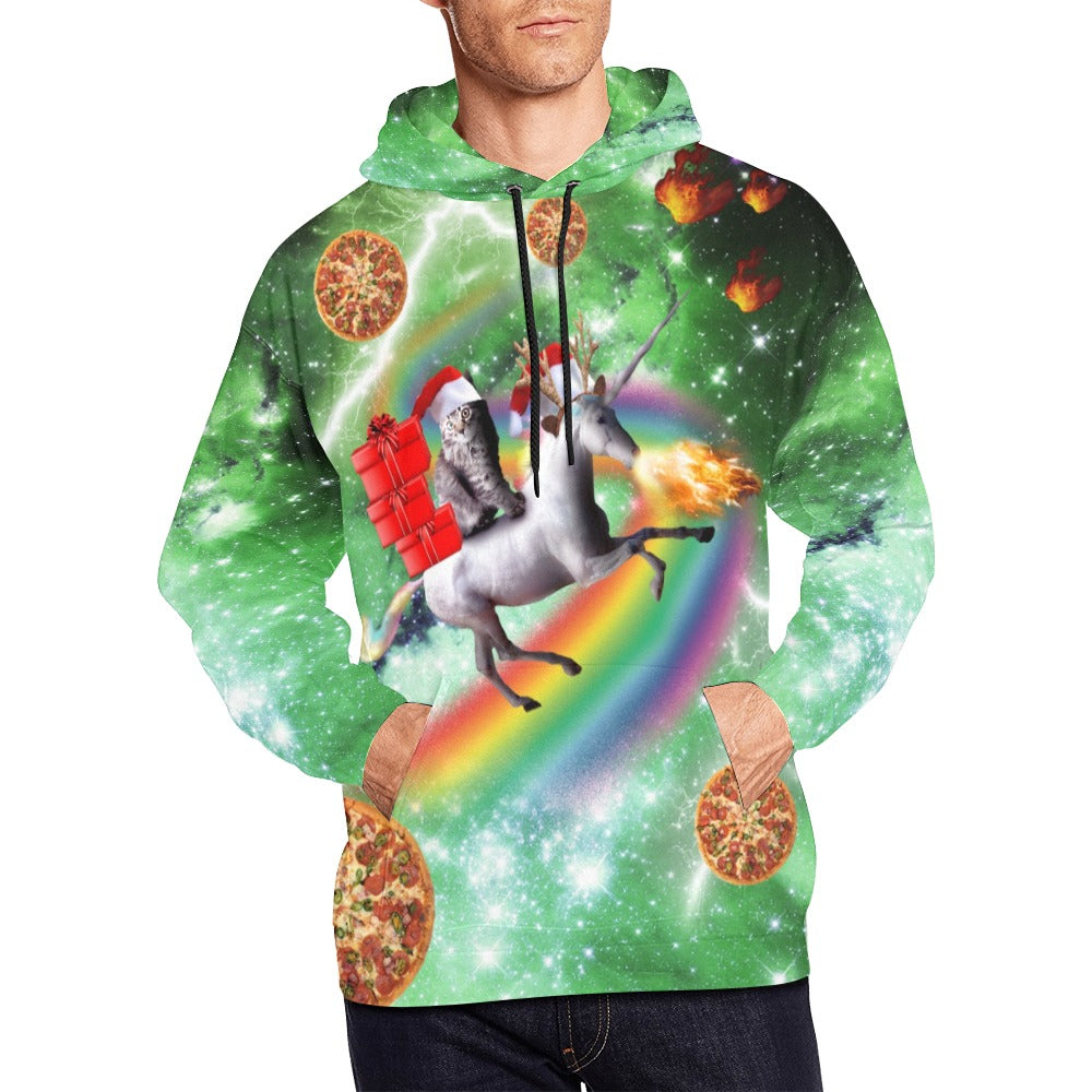 Cat Riding Unicorn Ugly Christmas Sweater Hoodie