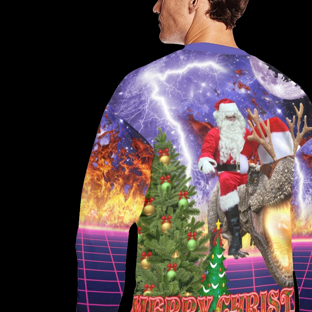 Santa Riding Dinosaur Ugly Christmas Sweater
