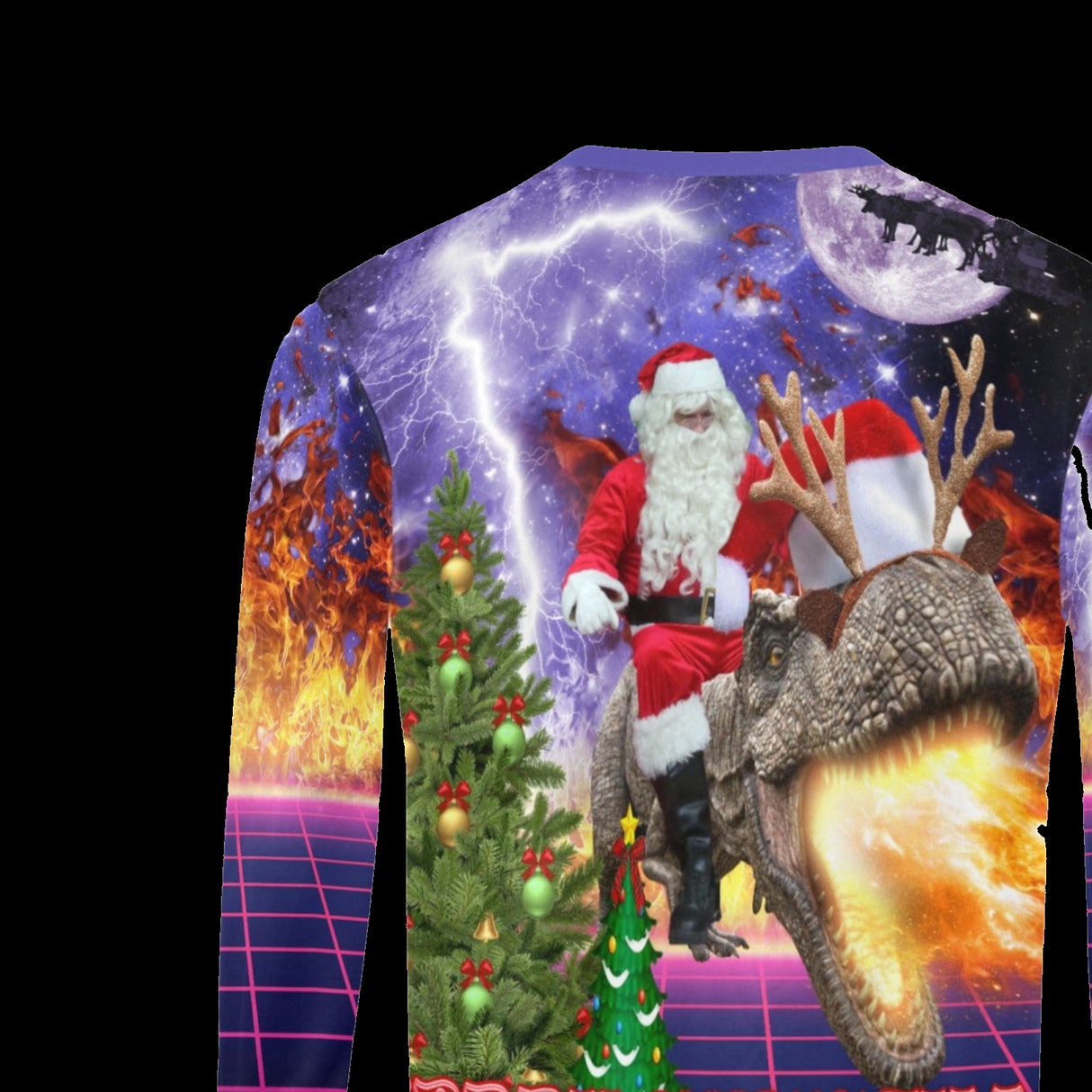Santa Riding Dinosaur Ugly Christmas Sweater