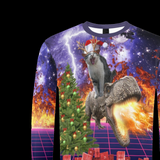 Cat Riding Dinosaur Ugly Christmas Sweater