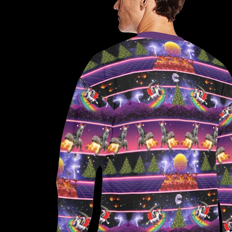 Cat Unicorn Dinosaur Ugly Christmas Sweater alternate product view